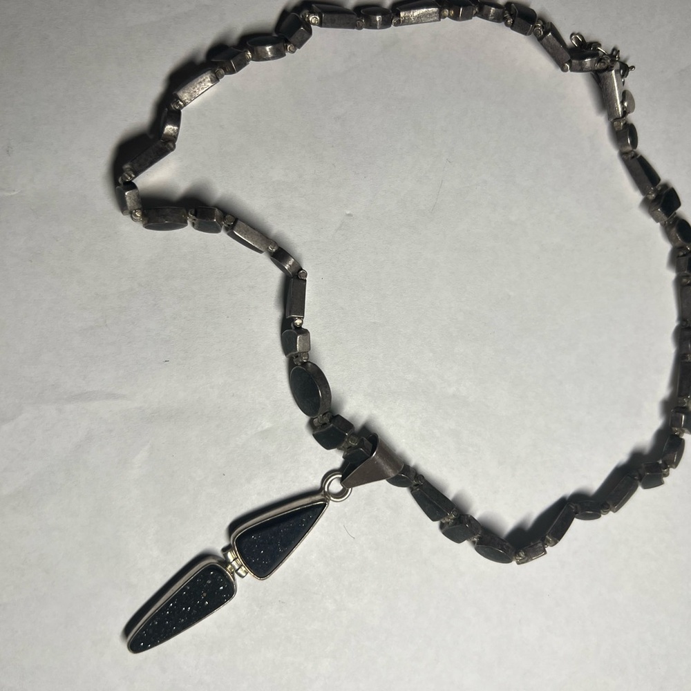 Vintage Charles Albert Fine Sterling Silver Necklace with Black Stones